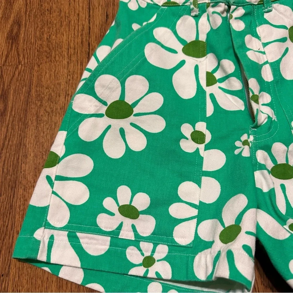 Big Bud Press Green Floral Work Pants Fun Bright Retro Shorts Size XXS - Picture 3 of 8